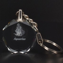 Custom Aquarius Zodiac 3D Engraving Circle Key Chain Custom Aquarius Zodiac 3D Engraving Circle Key Chain