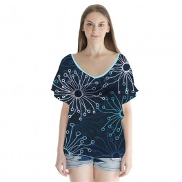 Custom Women's V-Neck Flutter Sleeve Top Custom Women's V-Neck Flutter Sleeve Top